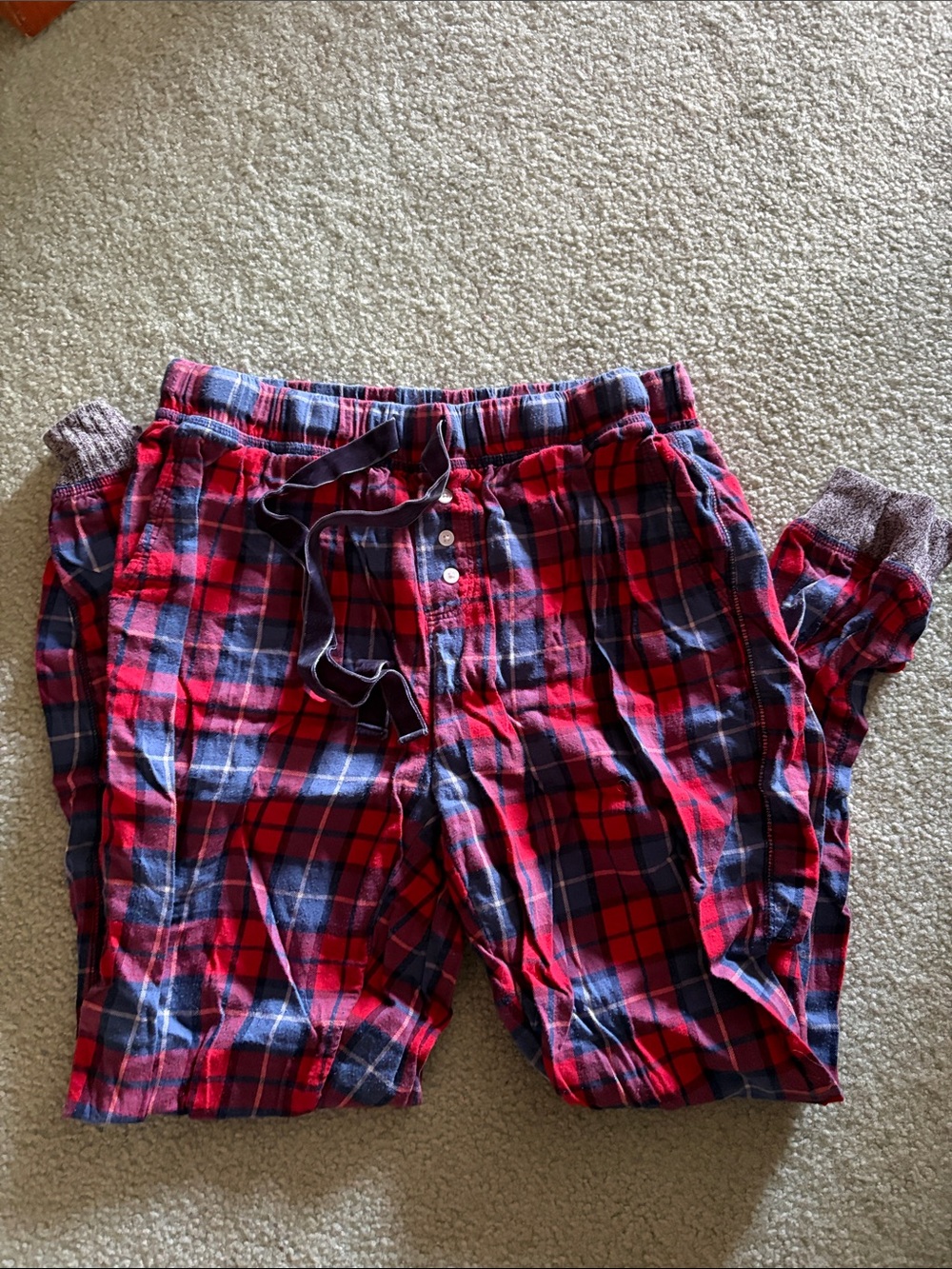 aerie Red & Navy Plaid Flannel Pajama Bottoms